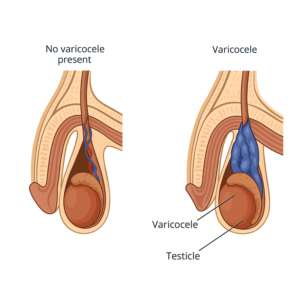 Enlarged veins in scrotum called Varicocele