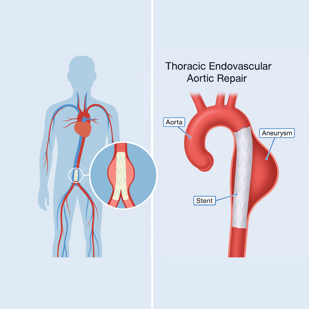 Stent graft placed to support the weak area and prevent rupture